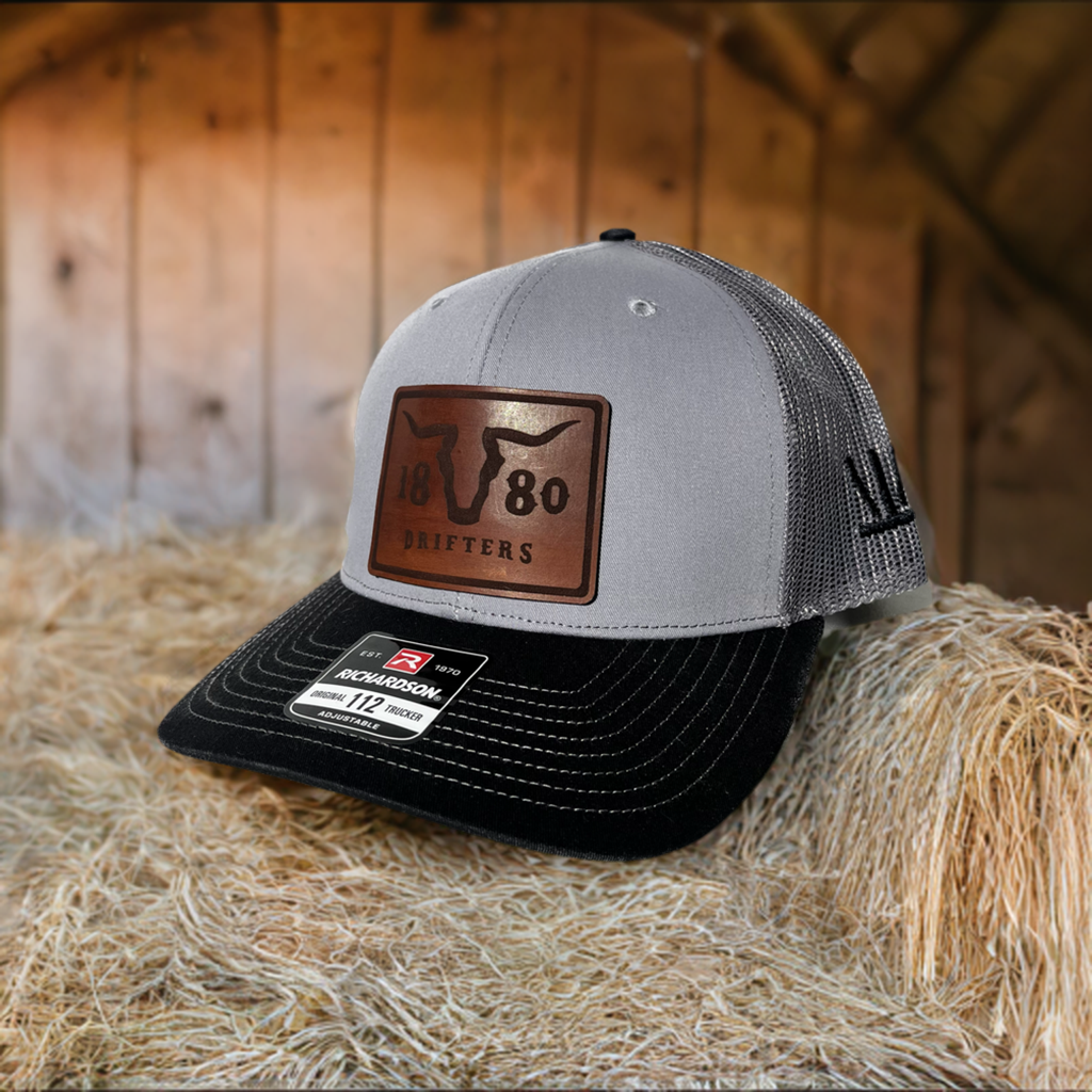 Black/Grey Richardson Snapback 112 with leather patch