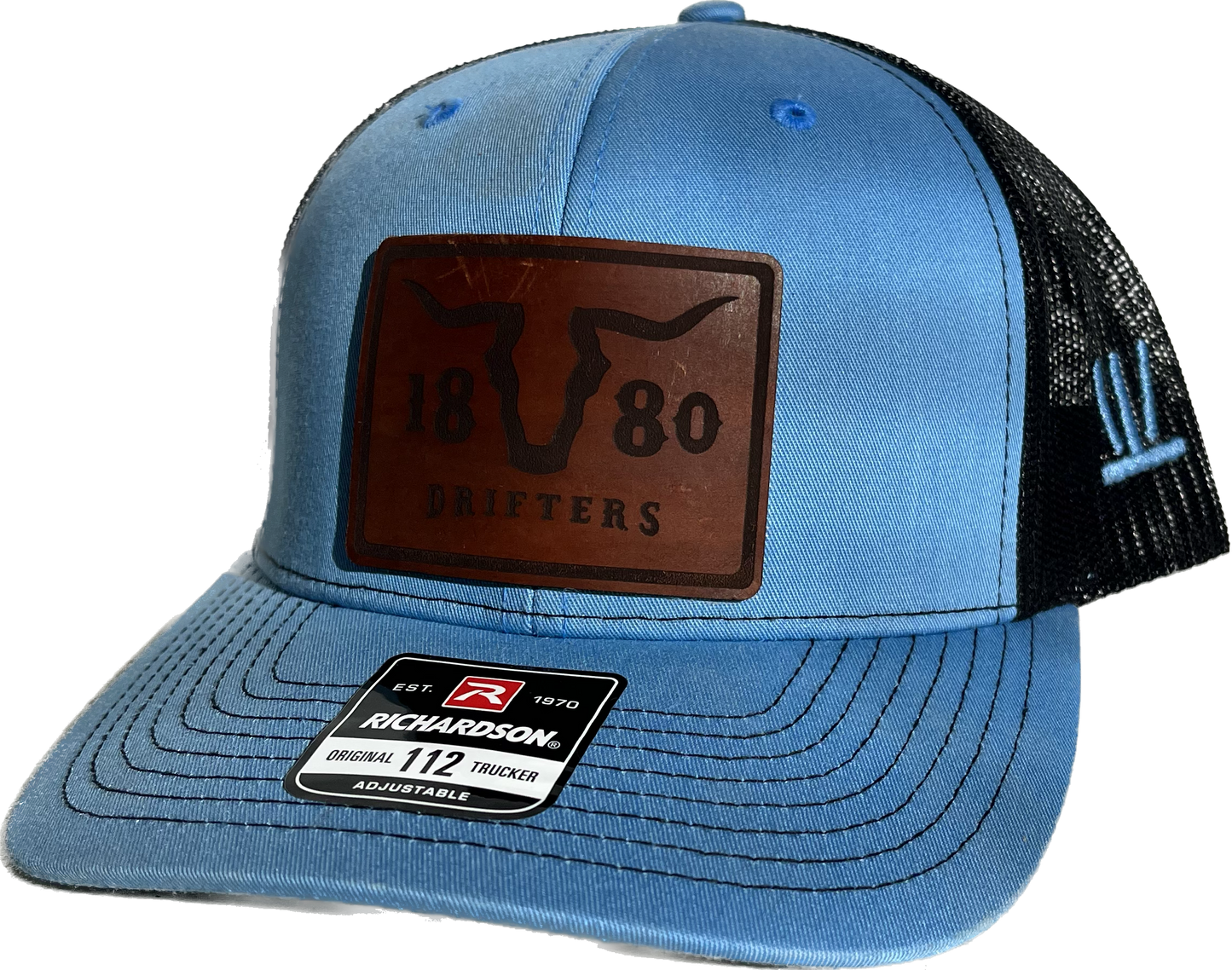 Blue/Black Richardson 112 Snapback with leather patch