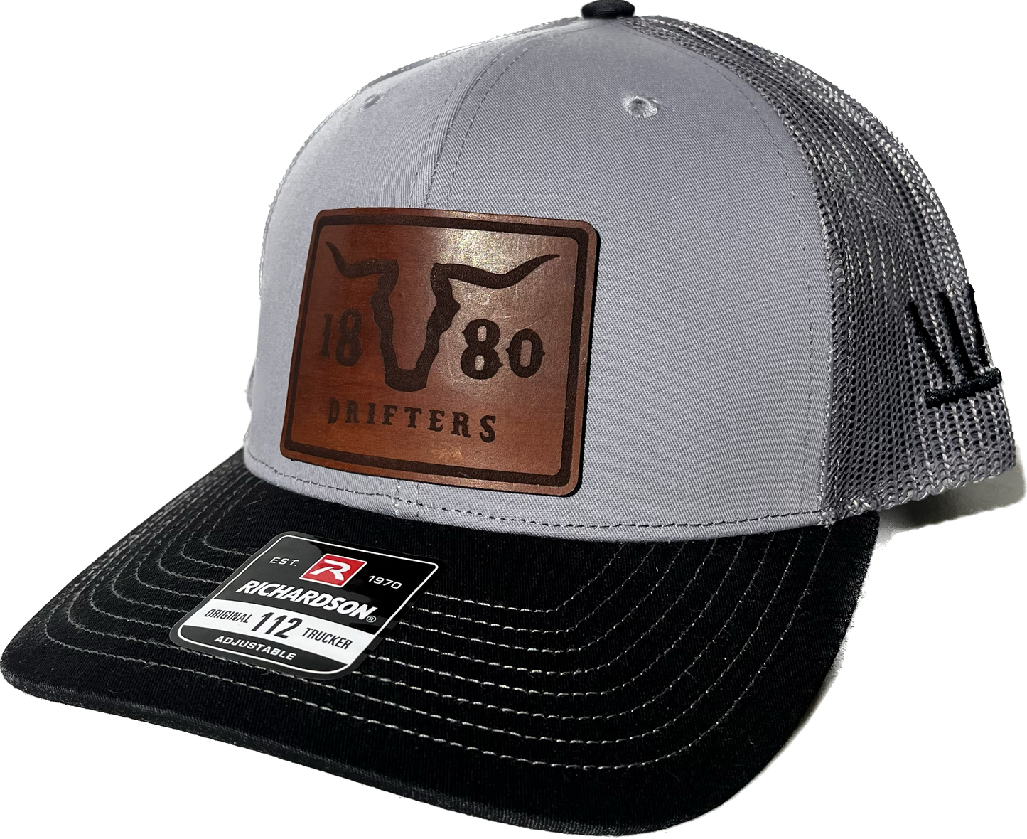 Black/Grey Richardson Snapback 112 with leather patch