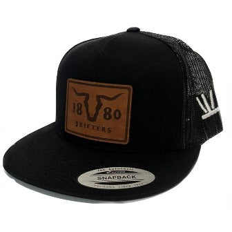 Black Flat Bill Snapback with leather patch