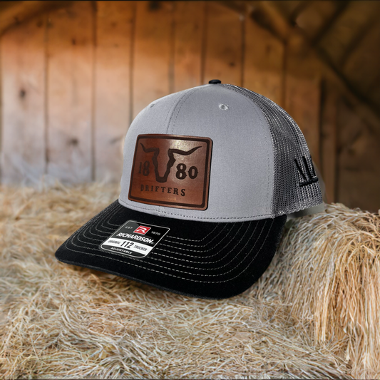 Black/Grey Richardson Snapback 112 with leather patch